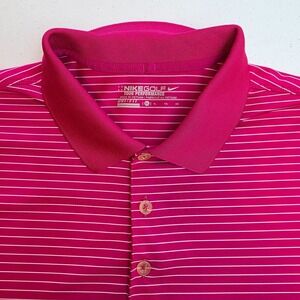 Nike Golf Tour Performance Polo Shirt Mens‎ XL Pink White Striped Dri-FIT Golf